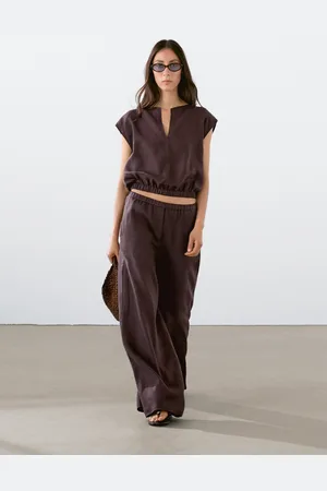 Massimo Dutti Lniana Bluzka Z Gumką U Dołu