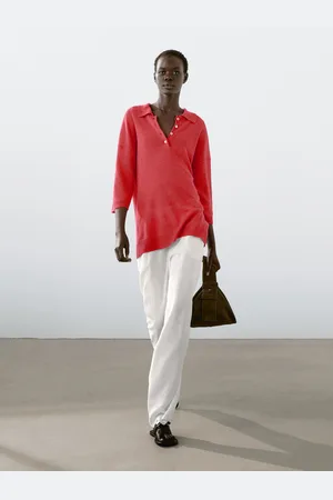 Massimo Dutti Dzianinowy Sweter Oversize Z Kołnierzykiem Polo