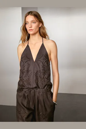 Massimo Dutti Spodnie Balloon Fit Z Haftem Z Mieszanki Lnu