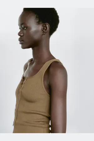 Massimo Dutti Top Z Prążkowanej Dzianiny Z Wiązaniem