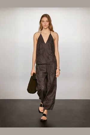Massimo Dutti Haftowany Top Z Mieszanki Lnu