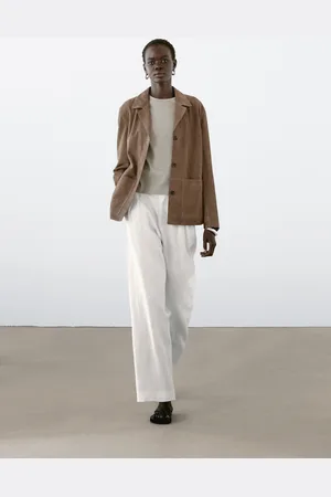 Massimo Dutti Luźna Marynarka Z Zamszowej Skóry