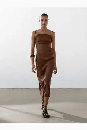 Massimo Dutti Sukienka Średniej Długości Z Mieszanki Lnu Z Marszczeniem