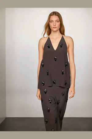Massimo Dutti Luźne Spodnie Z Kwiatowymi Aplikacjami