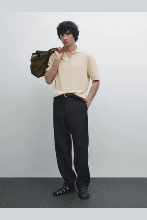 Massimo Dutti Kontrastowy Sweter Polo Ze 100% Bawełny