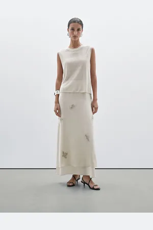 Massimo Dutti Spódnica Średniej Długości Z Haftem