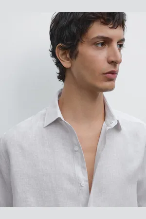Massimo Dutti Koszula O Kroju Regular Fit Ze 100% Lnu W Paski