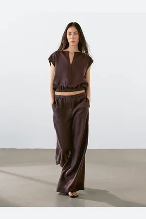 Massimo Dutti Lniane Spodnie O Prostym Kroju Z Gumką W Pasie