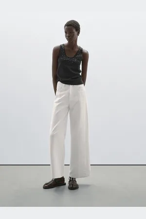 Massimo Dutti Jeansy Z Szerokimi Nogawkami I Wysokim Stanem Oraz Przeszyciami