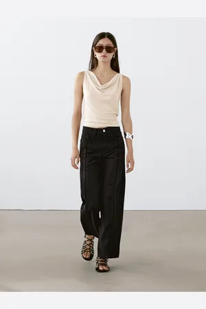 Massimo Dutti Jeansy Z Szerokimi Nogawkami I Wysokim Stanem Oraz Przeszyciami