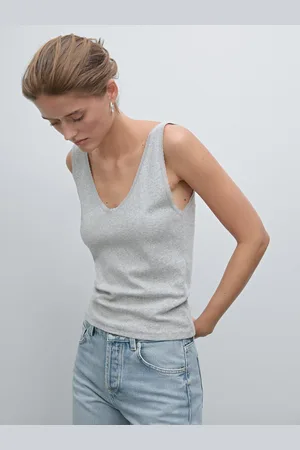 Massimo Dutti Top Z Mieszanki Bawełny Z Ozdobną Koronką