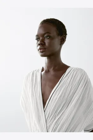 Massimo Dutti Długa Kontrastowa Plisowana Sukienka