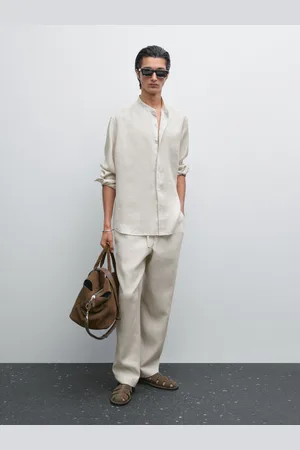 Massimo Dutti Koszula Ze 100% Lnu O Kroju Regular Fit Ze Stójką