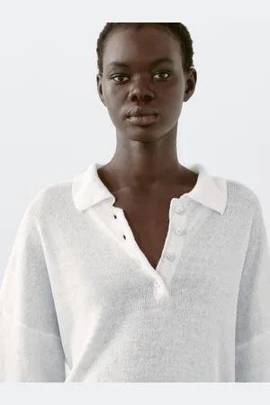 Massimo Dutti Dzianinowy Sweter Oversize Z Kołnierzykiem Polo