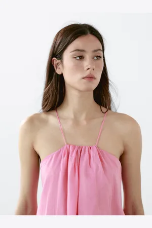 Massimo Dutti Długa Marszczona Sukienka Z Dekoltem Halter