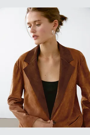 Massimo Dutti Luźna Marynarka Z Zamszowej Skóry
