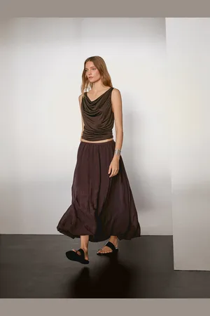 Massimo Dutti Plisowana Spódnica Balloon Średniej Długości