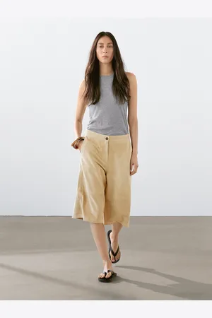 Massimo Dutti Długie Bermudy Z Zamszowej Skóry
