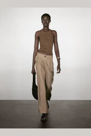 Massimo Dutti Luźne Spodnie Ze 100% Lnu Z Zakładkami