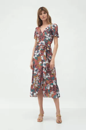 Merg Kopertowa sukienka w stylu boho w kwiaty