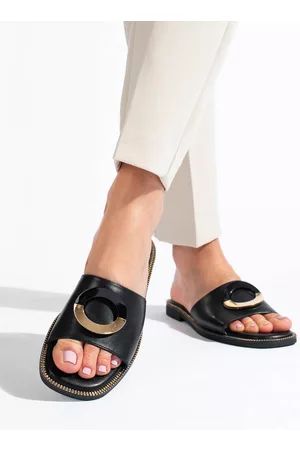 Merg Kobieta Eleganckie - Czarne eleganckie klapki damskie Shelovet