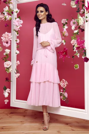 Merg Kobieta Sukienki Maxi - Sukienka w stylu boho midi pudrowy róż