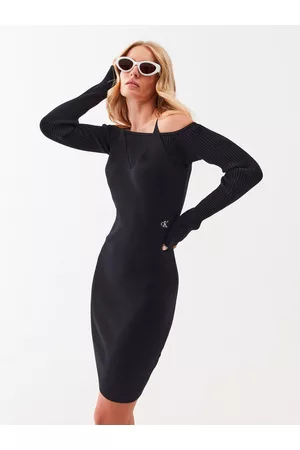 Calvin Klein Kobieta Sukienki Dzianinowe - Sukienka dzianinowa J20J220955 Slim Fit