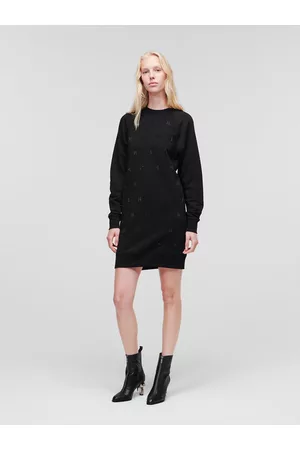 Karl Lagerfeld Kobieta Sukienki Dzianinowe - Sukienka dzianinowa Monogram Rhinestone 226W1353 Regular Fit