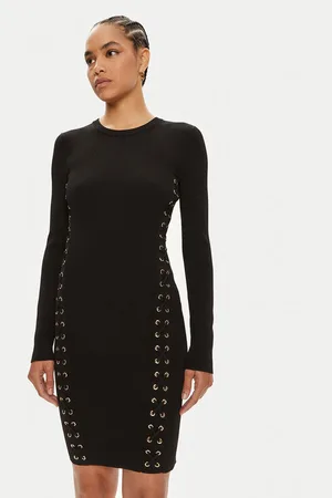 Michael Kors Sukienka dzianinowa Ribbed Stretch Knit Lace-Up MT482FQ5ZV Slim Fit