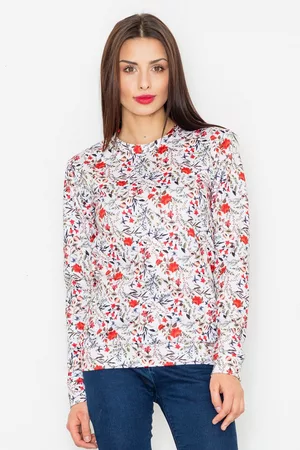 Figl Ecru klasyczna bluza w kolorowe kwiaty