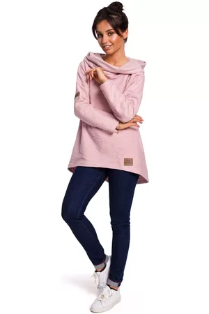 MOE Pudrowa Asymetryczna Bluza Oversize z Kapturem