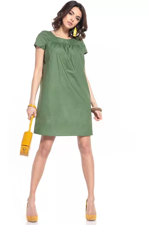 Tessita Kobieta Sukienki koktajlowe i wieczorowe - Luźna sukienka z krótkim rękawem - zielona