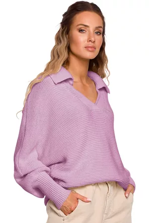 MOE Sweter w szpic z kołnierzykiem - lila