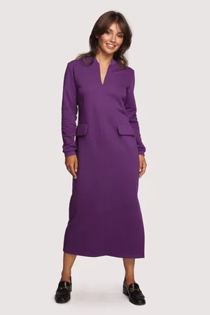 MOE Długa dresowa sukienka ze stójką - purpurowa
