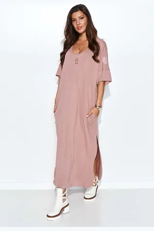 Makadamia Wiskozowa Maxi Sukienka Oversize