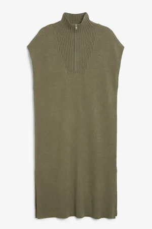 Monki Kobieta Sukienki dzienne - Half zip oversized sleeveless knit dress