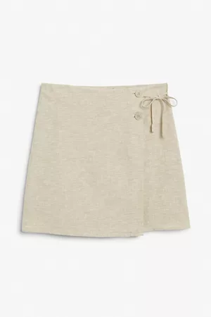 Monki Linen blend wrap skirt