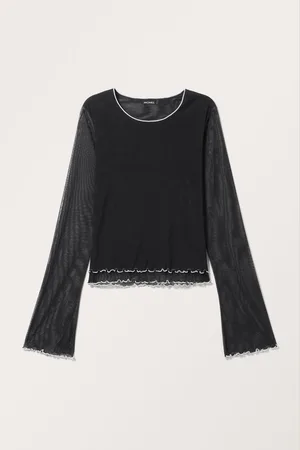 Monki Mesh Long Sleeve Top