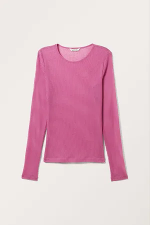 Monki Ribbed Long Sleeve Mesh Top