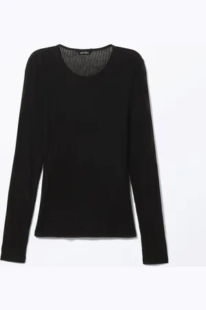 Monki Ribbed Long Sleeve Mesh Top