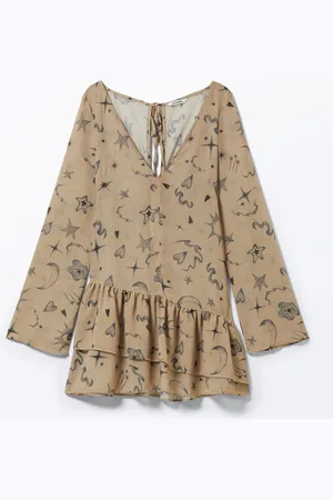 Monki Long-Sleeved V-neck Mini Dress