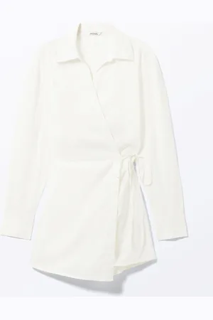 Monki Long-Sleeved Mini Wrap Shirt Dress