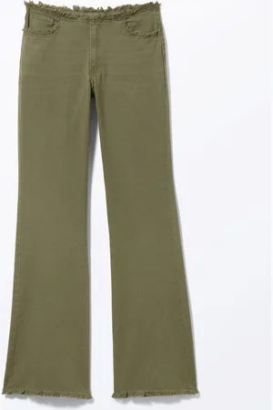 Monki Frayed Low Waist Twill Trousers