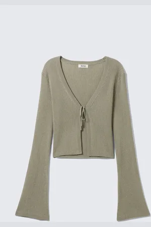 Monki Ribbed Tie-Front Cardigan