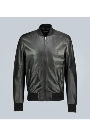 Dolce & Gabbana Leather bomber jacket with branded plate