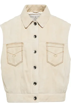 Brunello Cucinelli Chaleco de plumas en ante adornado