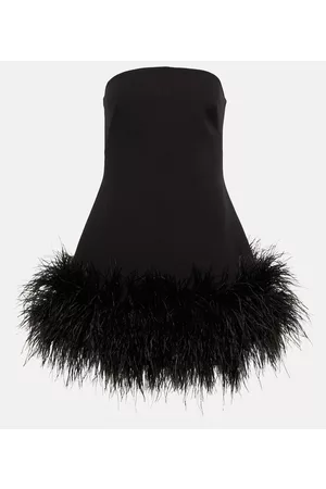 Safiyaa Strapless feather-trimmed minidress