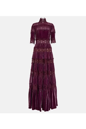 Costarellos Kobieta Sukienki koktajlowe i wieczorowe - Exclusive to Mytheresa â Lissie lace-trimmed velvet gown