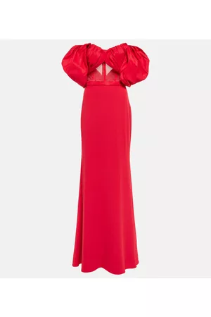 Alexander McQueen Off-shoulder pleated polyfaille gown