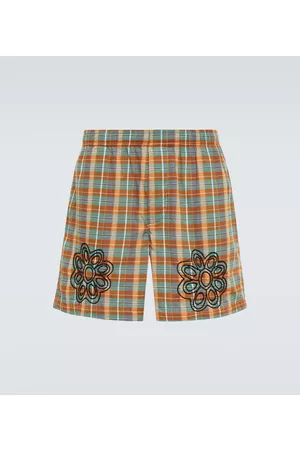 BODE Madras beaded checked cotton shorts
